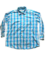 Load image into Gallery viewer, Alan Flusser Shirt Adult Large Blue Plaid Button Up Flip Cuffs Floral Casual Men
