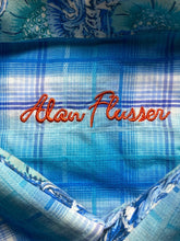 Load image into Gallery viewer, Alan Flusser Shirt Adult Large Blue Plaid Button Up Flip Cuffs Floral Casual Men
