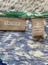 Load image into Gallery viewer, Chicos Shirt Womens 3 Blue Green Yellow Boxy Blouse AOP Paisley Flower Indie
