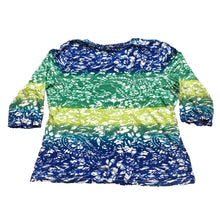 Load image into Gallery viewer, Chicos Shirt Womens 3 Blue Green Yellow Boxy Blouse AOP Paisley Flower Indie
