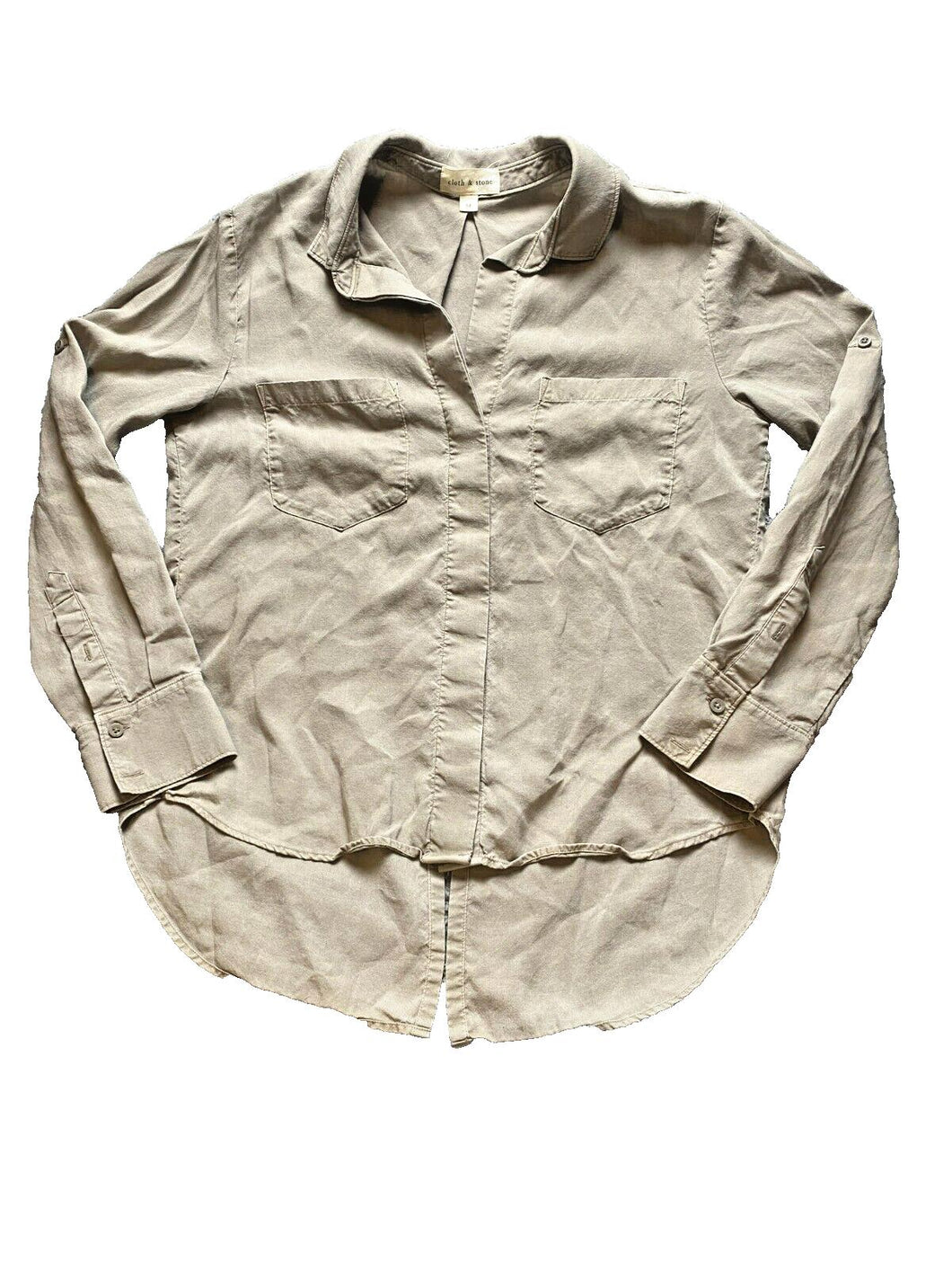 Anthropologie Cloth & Stone Shirt Womens Medium Button Up Hi Low Lyocell Blouse