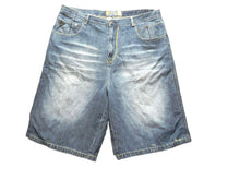 Load image into Gallery viewer, Akademiks Shorts Adult 38 Whiskered Medium Wash Denim Jean AKDMKS Bermuda Mens
