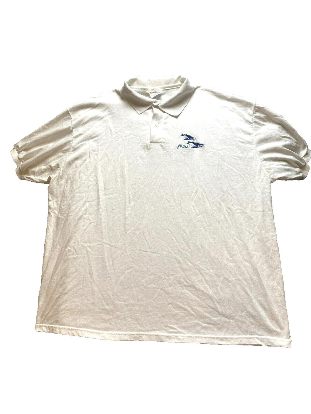 VTG Maui Shirt Adult 2XL XXL White Blue Whale Preppy Oversized Golf Polo Mens