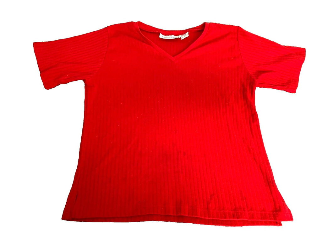 Jessica Roberts Shirt Womens Large Ribbed Knit V-Neck Slit Blouse Casual Ladies