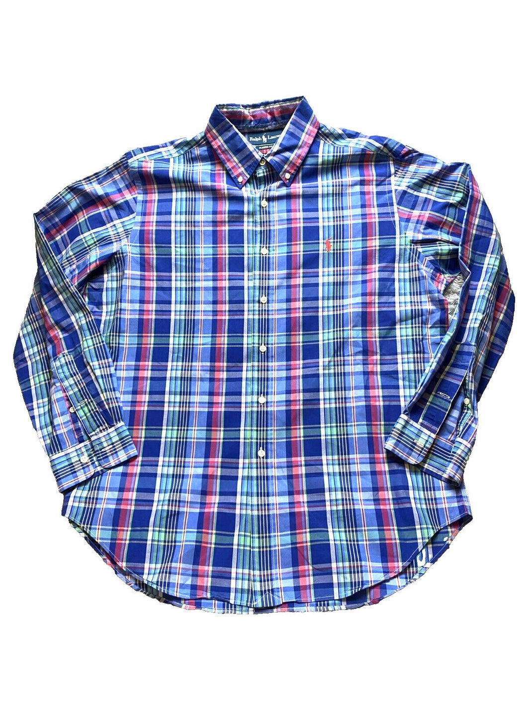 Ralph Lauren Shirt Adult Large Button Up Plaid Classic Fit Red Pony Casual Mens