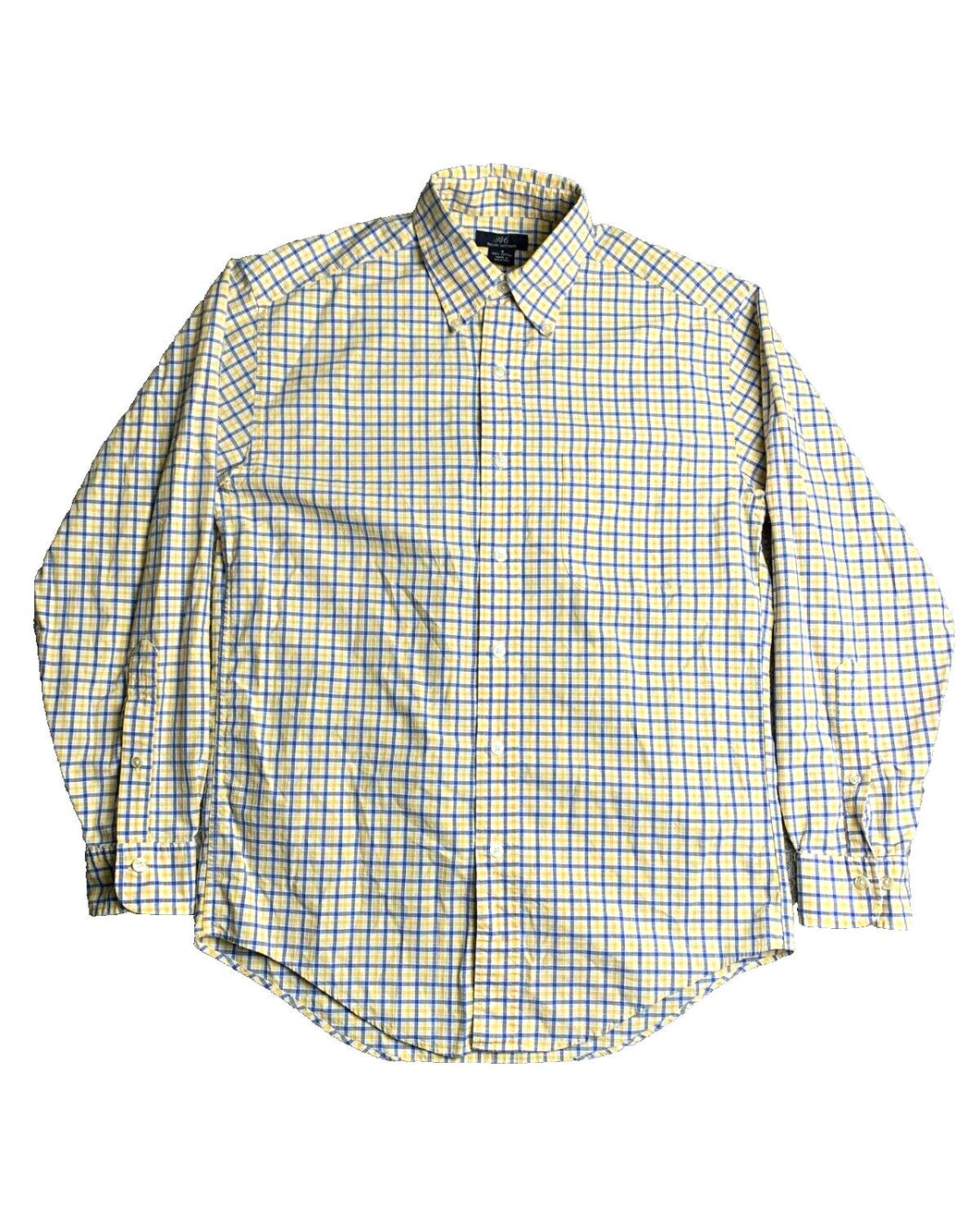 Brooks Brothers 346 Shirt Adult Small Yellow Blue Button Up Grid Checkered Mens