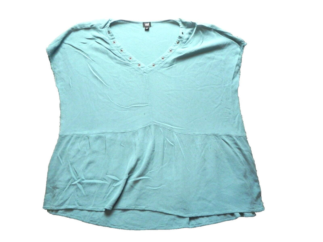 Lee Shirt Womens 2X Ringhole V-Neck Flowy Blouse Casual Babydoll Plus Ladies