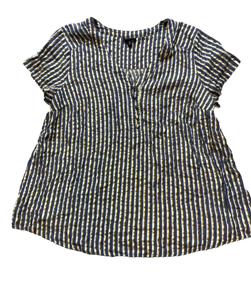 Torrid Shirt Womens 2 Denim Gold Lurex Striped Button Flowy Blouse Rayon Ladies