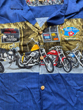 Load image into Gallery viewer, VTG Paradise Found Shirt Adult Medium Blue Hawaiian Tiki Tavern Motorcycle Mens
