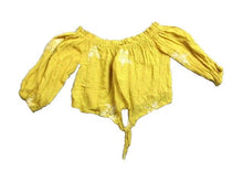 Load image into Gallery viewer, Rebellion Shirt Womens Extra Large Yellow Peasant Cropped Embroidered Rayon NWT
