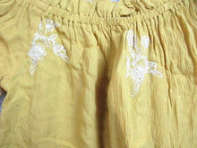 Load image into Gallery viewer, Rebellion Shirt Womens Extra Large Yellow Peasant Cropped Embroidered Rayon NWT
