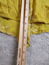 Load image into Gallery viewer, Rebellion Shirt Womens Extra Large Yellow Peasant Cropped Embroidered Rayon NWT
