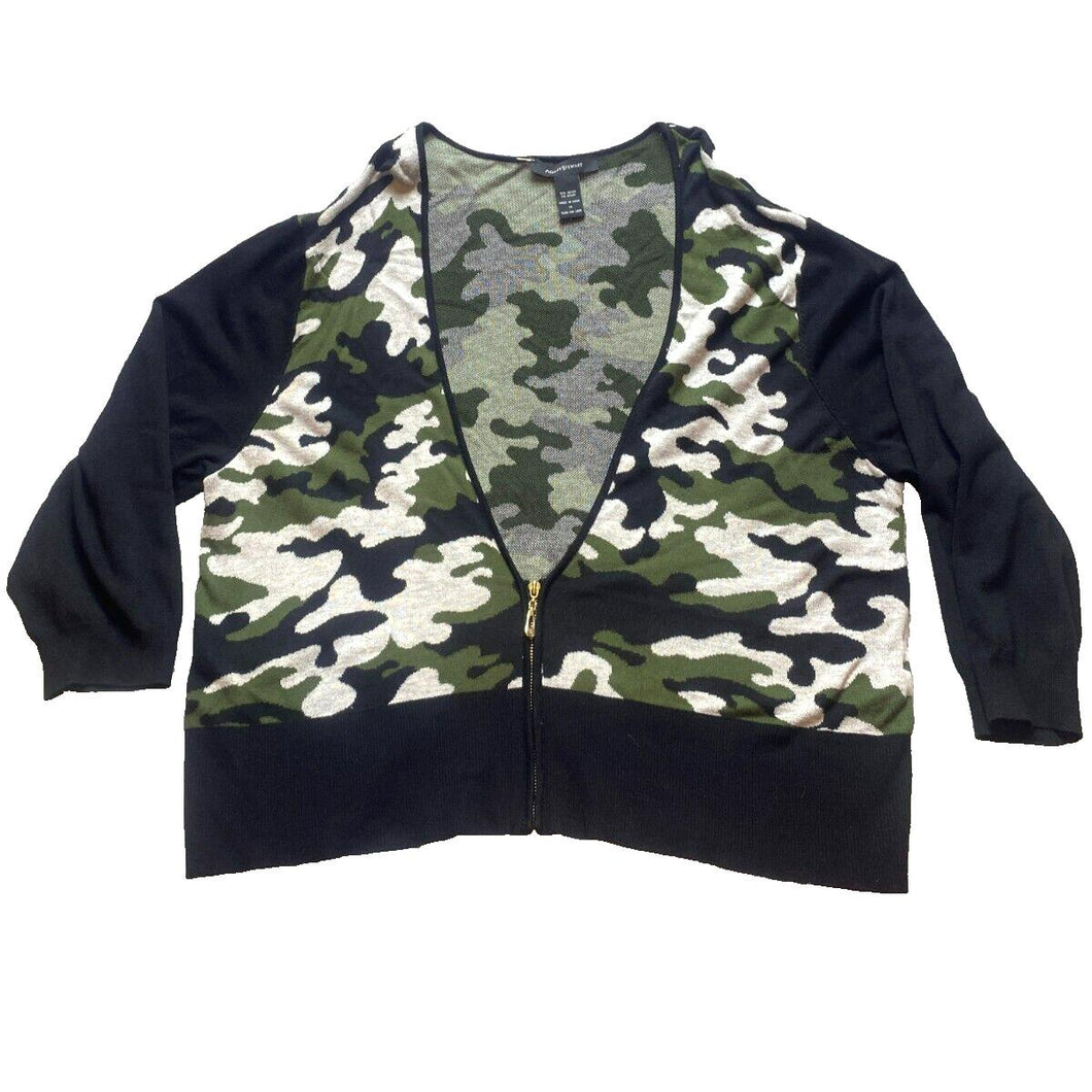 Ashley Stewart Sweater Womens 26 Black Green Camo Zip Up Cardigan Plus Ladies