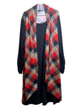 Load image into Gallery viewer, Haani Dress Womens 3X Plus Black Red Gray Plaid Lagenlook Cardigan Rayon Spandex
