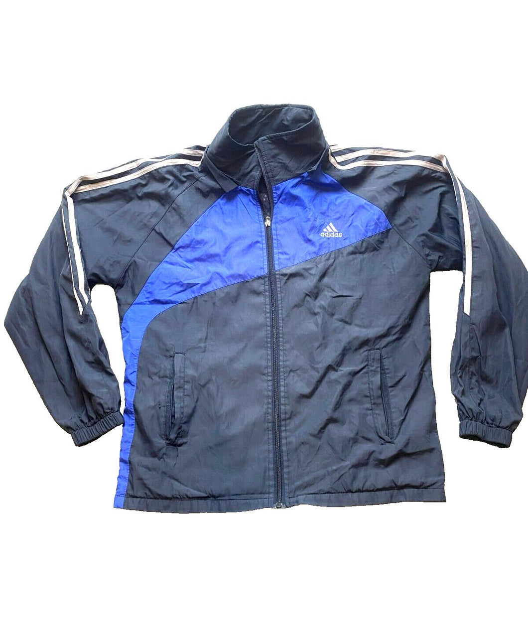 Adidas Jacket Adult Large Navy Full Zip Three Stripes Logo Windbreaker Mens
