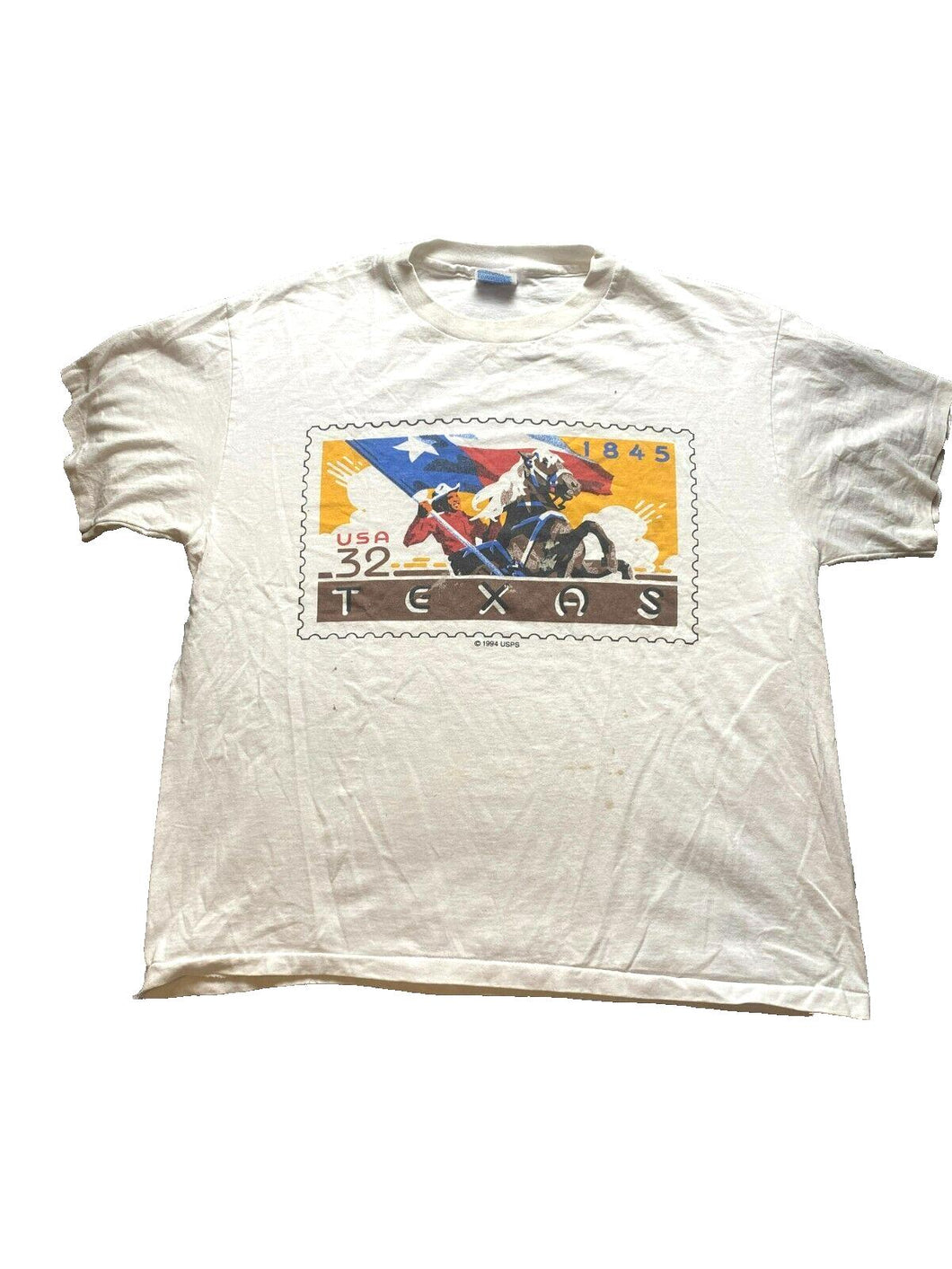 VTG USA Texas Shirt Adult Large Single Stitch USPS 1845 Commemorative Stamp 90s