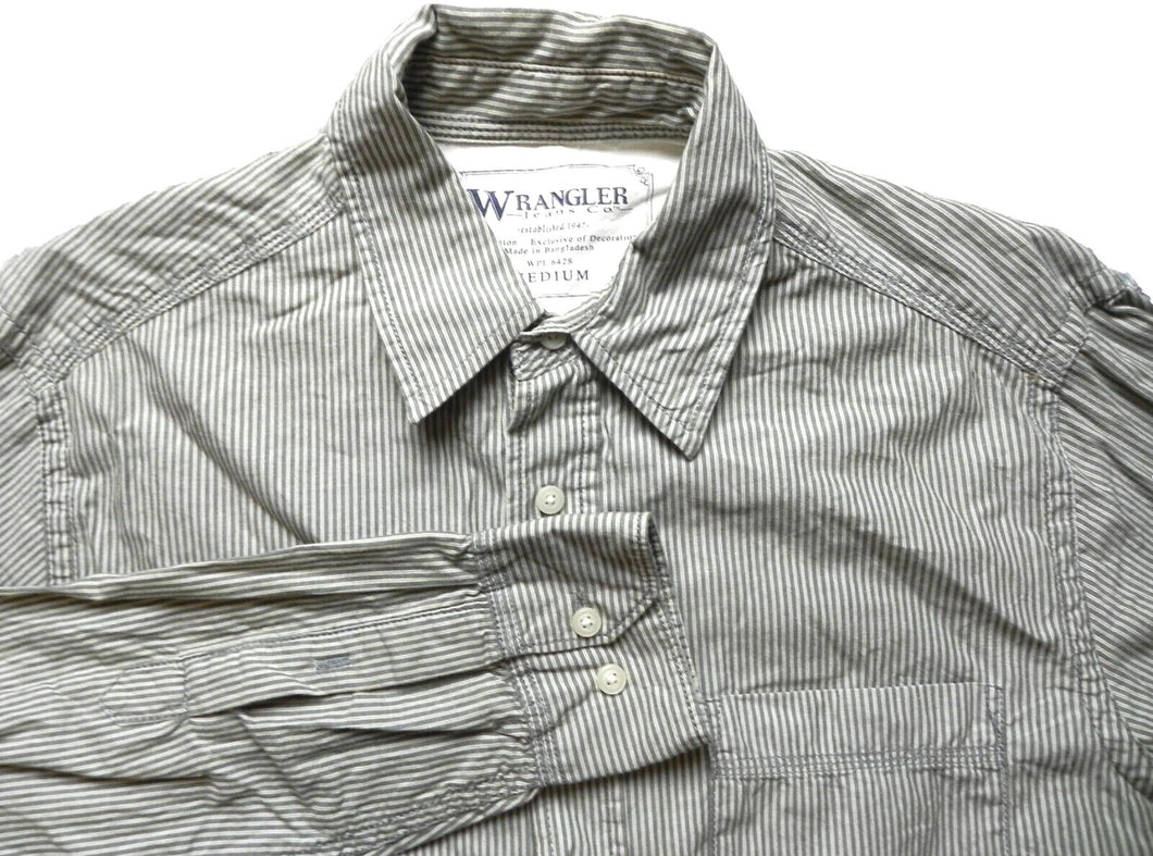 Wrangler Shirt Adult Medium Button Up long Sleeve Pocket Striped Casual Mens