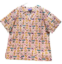 Load image into Gallery viewer, Carol's Scrub Top Womens 1X Pink AOP Animals Giraffe Workwear Medical Shirt Plus
