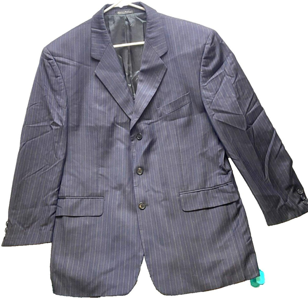 Calvin Klein Sport Coat Mens 46 Navy Pinstriped Single Breasted Super 120s Wool