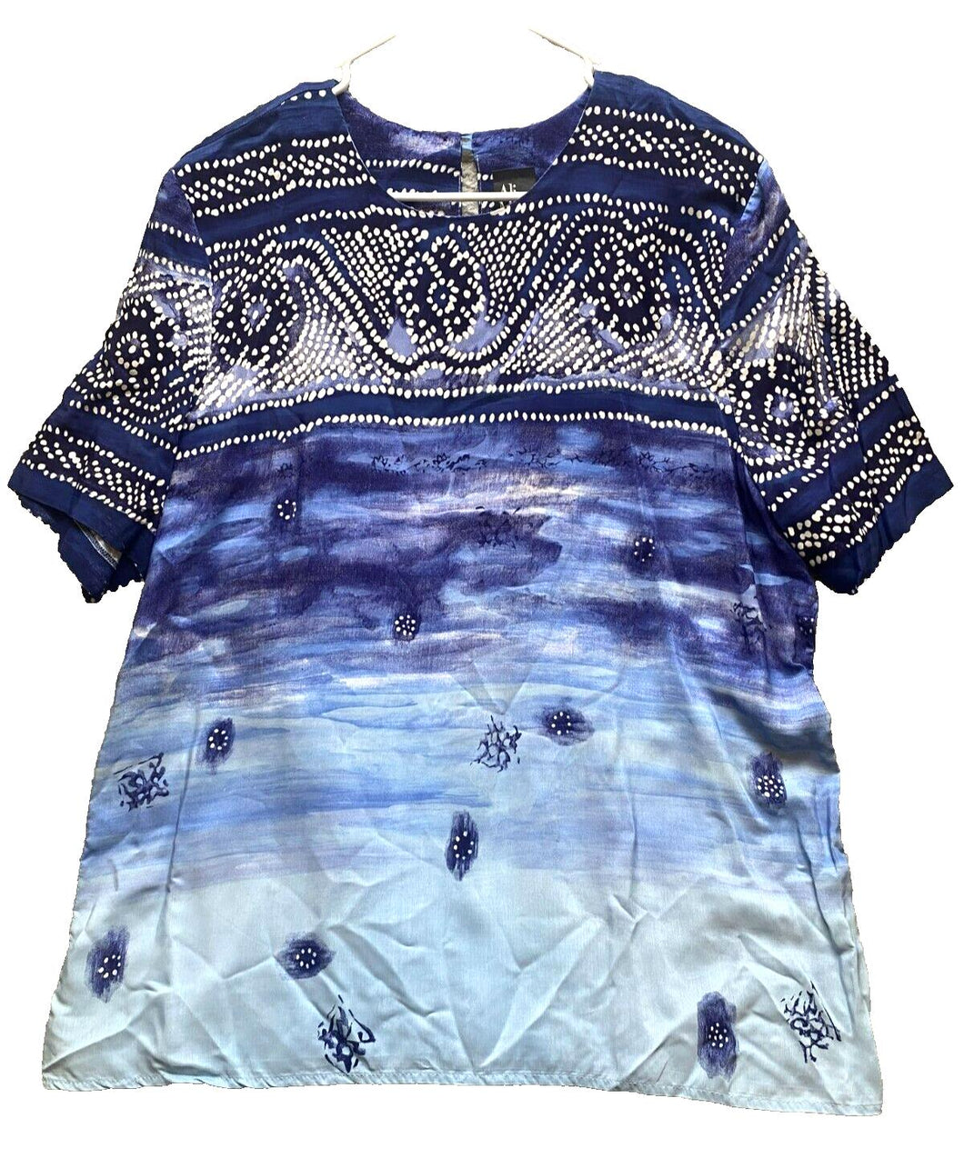 VTG Ali Miles Shirt Womens 16 Extra Large Blue Rayon Boho Peasant Boxy Oversized