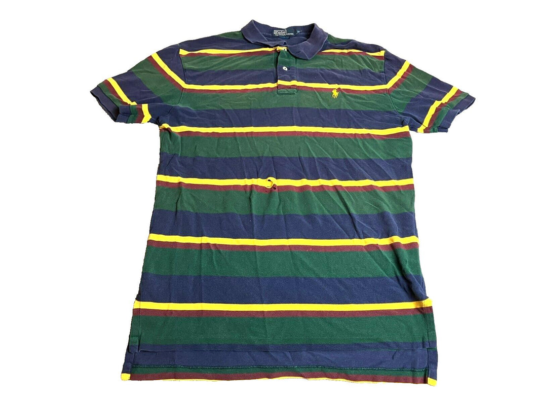 Ralph Lauren Shirt Adult Large Green Navy Rugby Preppy Stripes Golf Polo Mens
