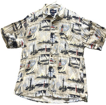 Load image into Gallery viewer, Keeler Bay Shirt Adult Medium AOP Lighthouse Sailing Boat Rayon Hawaiian Mens
