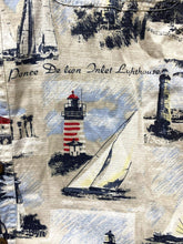 Load image into Gallery viewer, Keeler Bay Shirt Adult Medium AOP Lighthouse Sailing Boat Rayon Hawaiian Mens
