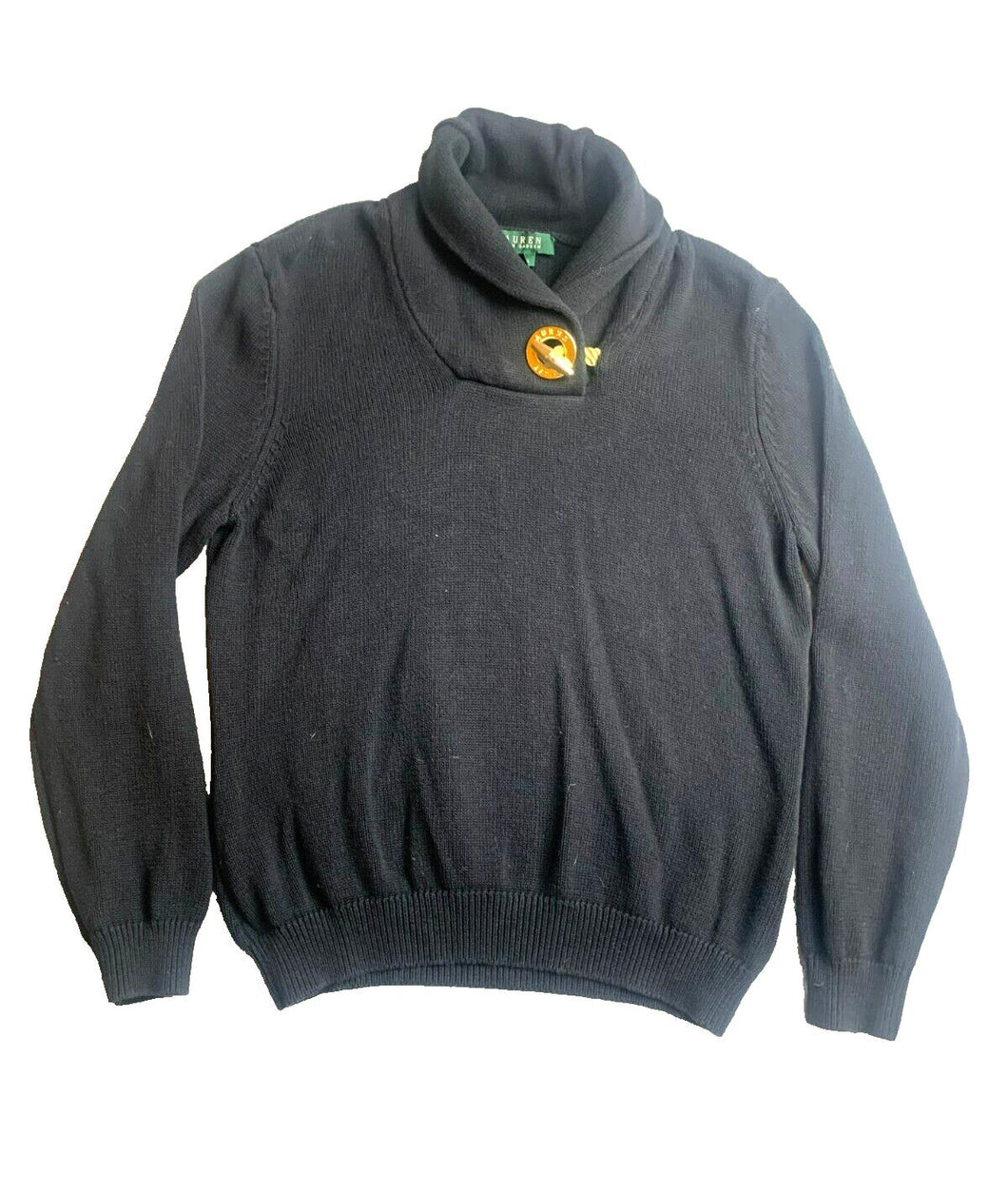 Lauren Ralph Lauren Sweater Womens Large Black Shawl Collar Toggle Outerwear