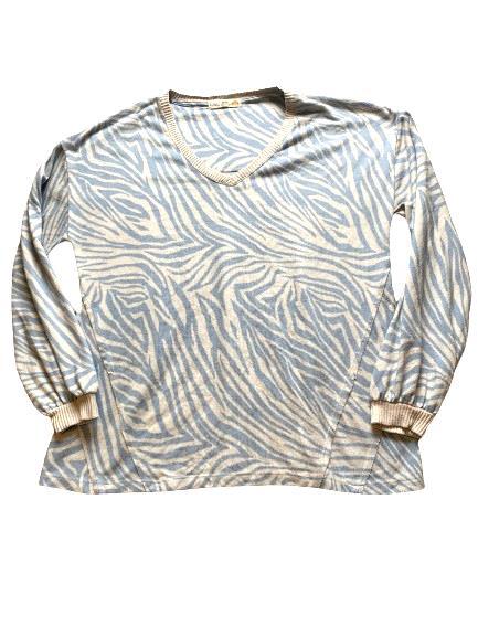 C&C California Sweater Womens Large Zebra Stripes V-Neck Spandex Stretch Ladies