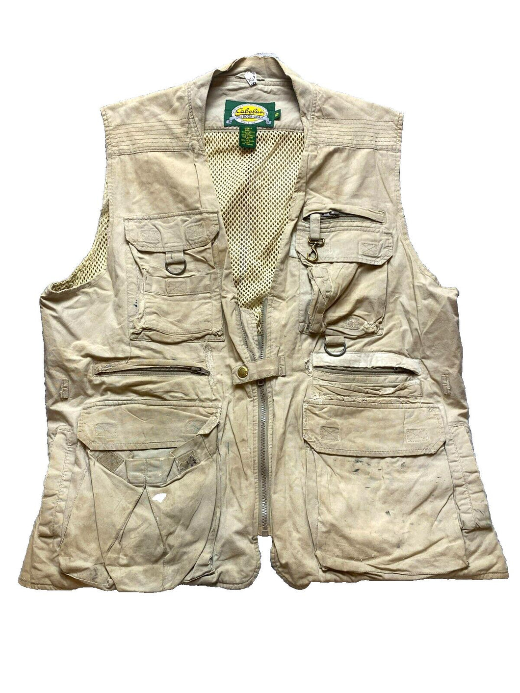 Cabelas Jacket Adult Extra Large Khaki Zip Up Safari Vest Outdoor Camping Mens