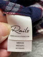 Load image into Gallery viewer, Rails Shirt Womens Medium Button Up Collared Rayon Plaid Navy Blue Blouse Ladies
