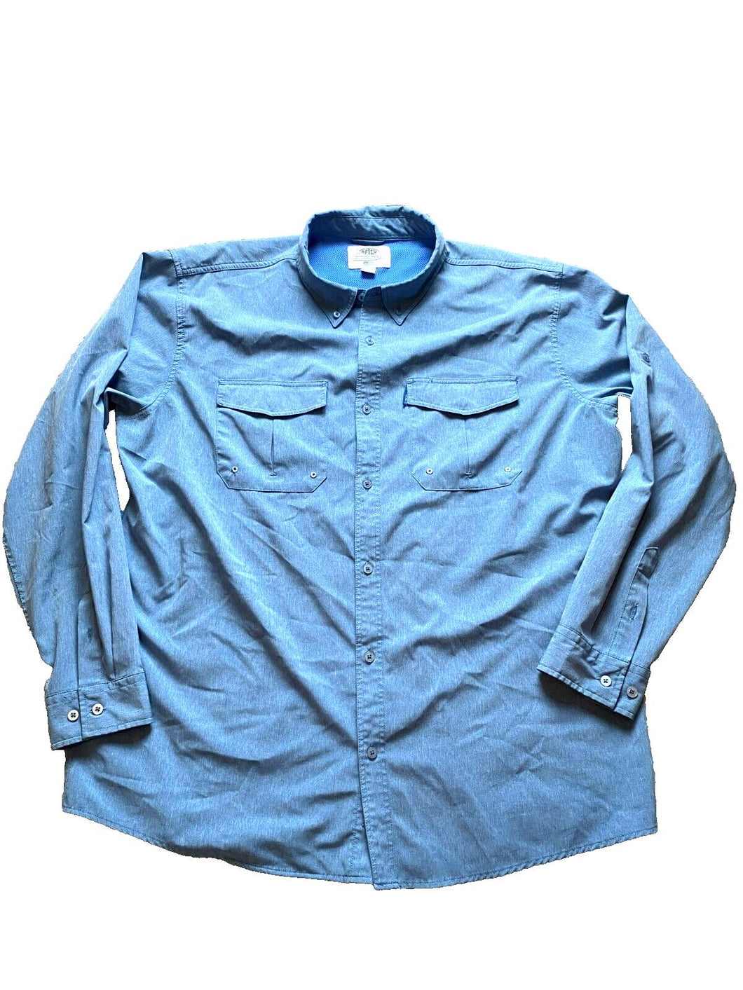 AFTCO Shirt Adult Extra Large Turquoise Blue Fishing Mesh Performance Pocket Men