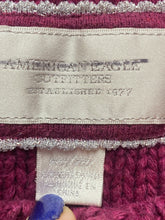 Load image into Gallery viewer, American Eagle Sweater Womens Medium Burgundy Cable Knit Cropped Cardigan Nylon
