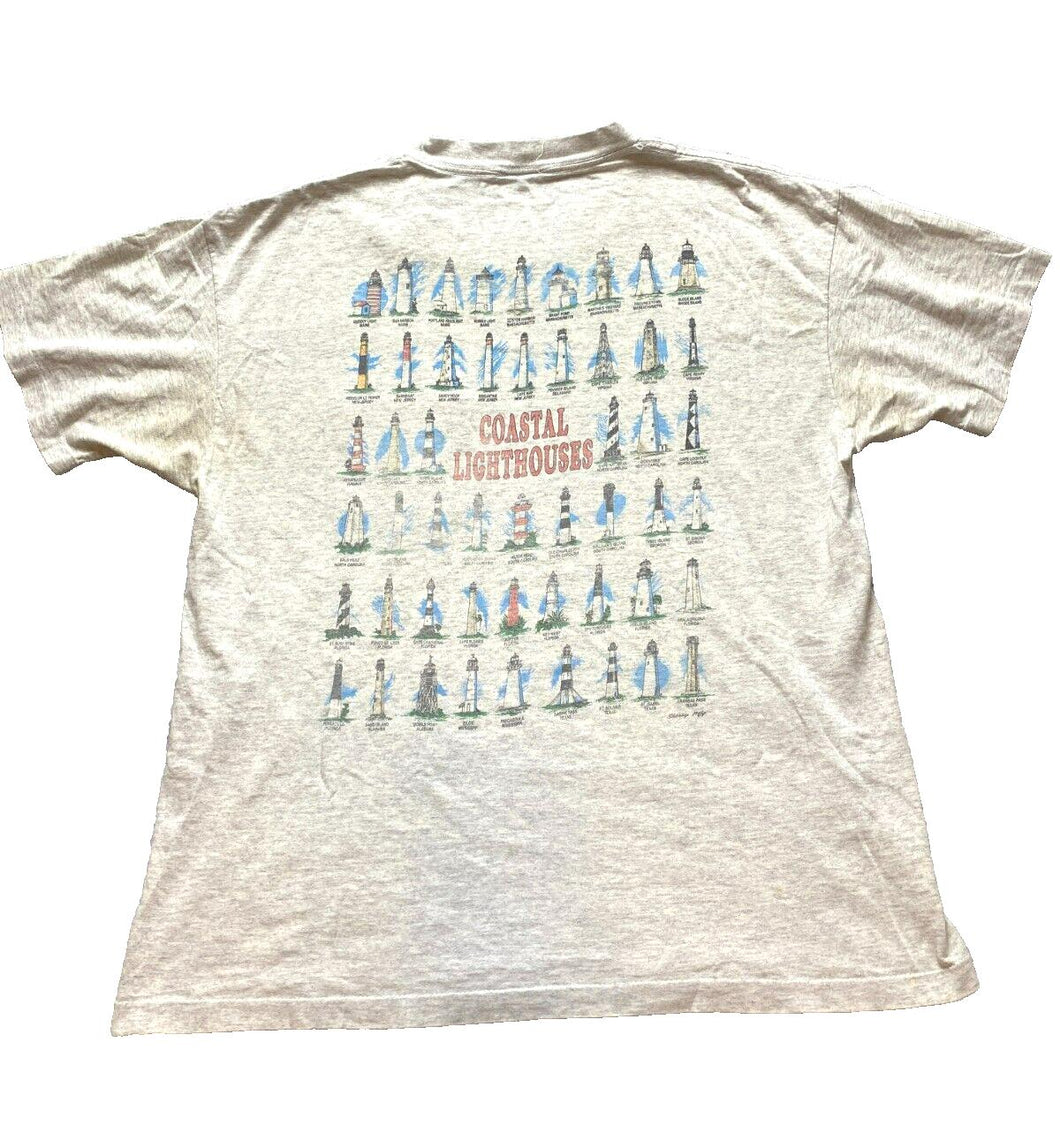 VTG Coastal Lighthouses Shirt Adult Extra Large Gray Single Stitch Pocket Mens