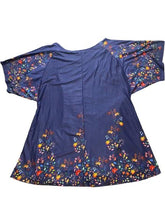 Load image into Gallery viewer, Reborn Shirt Womens 2X Navy Blue AOP Flower Boho Hippie Rayon Spandex Plus Lady
