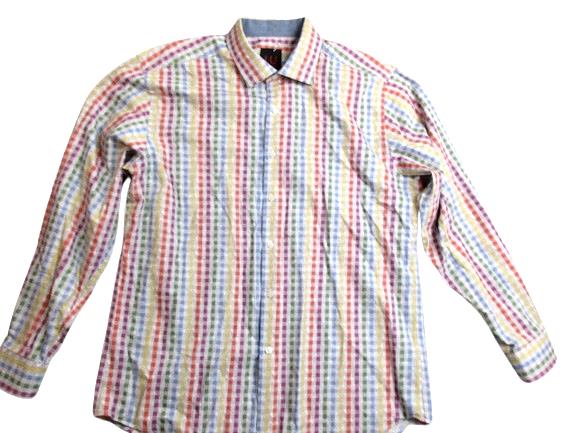 Linea Uomo Shirt Adult Extra Large Button Up Rainbow Paisley Stretch LU Camp Men