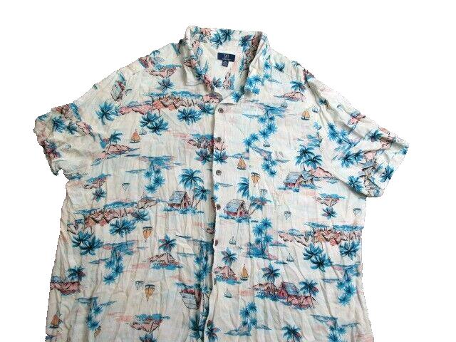 George Shirt Adult 3XL Hawaiian Aloha Palm Tree Sailboat AOP White Pink Teal Men