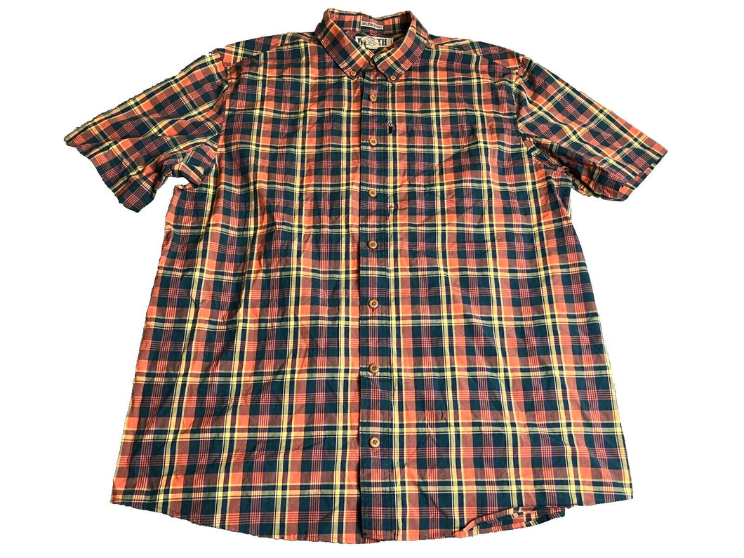Duluth Trading Shirt Adult Extra Large Tall Navy Orange Plaid Untucked Mens