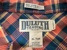 Load image into Gallery viewer, Duluth Trading Shirt Adult Extra Large Tall Navy Orange Plaid Untucked Mens

