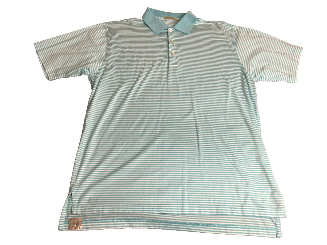 Peter Millar Shirt Adult Large Blue Striped Crown Golf Polo Performance Mens