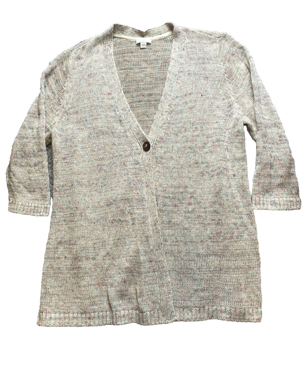 J Jill Sweater Womens Large Rainbow Pastel Cardigan Oversized Linen Nylon Blend