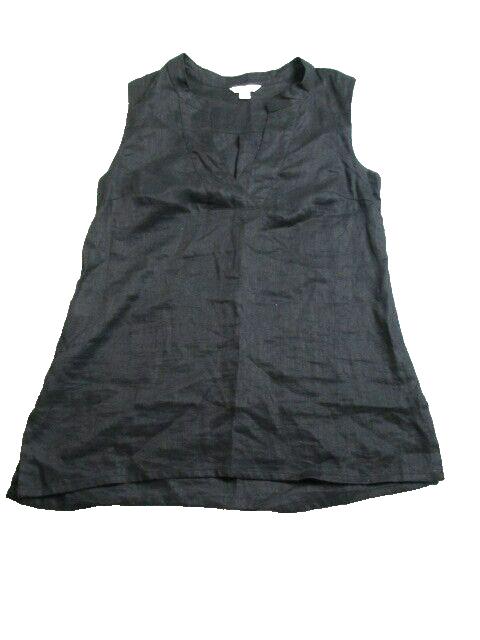 Garnet Hill Shirt Womens Medium Black Linen Tank Blouse Casual Cut V-Neck Ladies