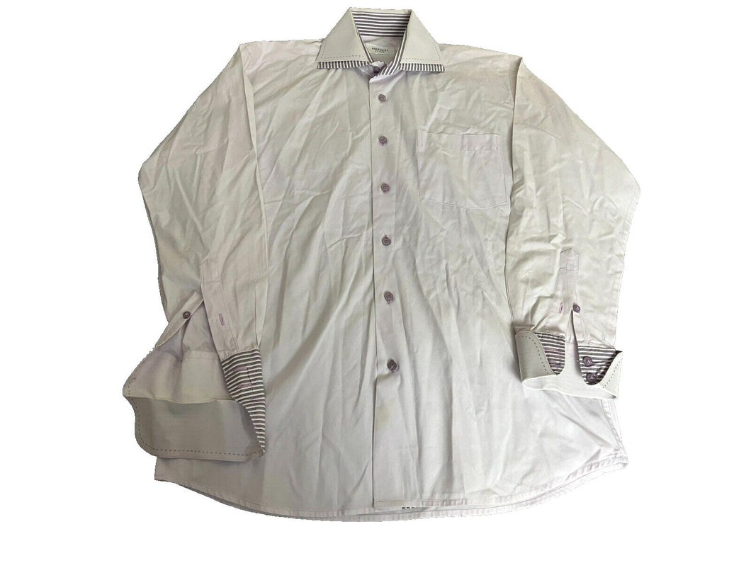 Fioruzzi Shirt Adult Large White Button Up Flip Cuff Contrast Italy Dress Mens
