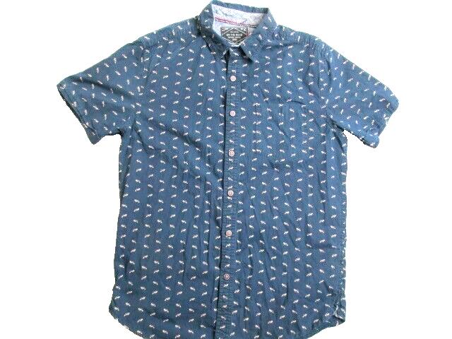On The Road Shirt Adult Medium Button Up Navy Blue Fox AOP Slim Fit Casual Mens