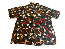 Load image into Gallery viewer, Island Moments Emme Shirt Adult Large Black Aloha Hawaiian Tiki Button Up Mens
