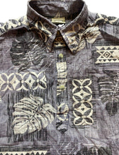 Load image into Gallery viewer, Go Barefoot Shirt Adult Small Gray AOP Hawaiian Tropical Aloha Button Up Mens
