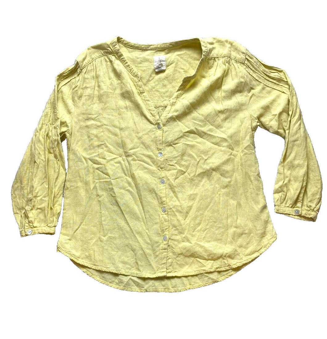 Anthropologie Joie Shirt Womens Medium Yellow Button Up Oversized Linen Rayon