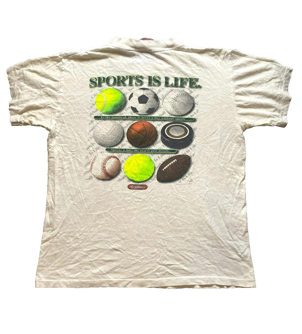 VTG Big Ball Sports Shirt Youth Large Dingy White Single Stitch Sportswear Boys