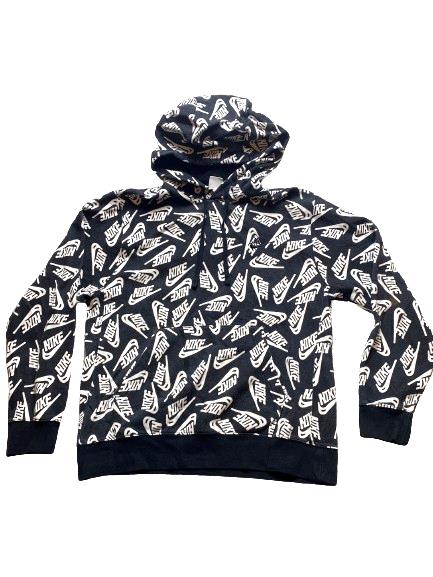 Nike Sweatshirt Adult Medium Black White Hoodie Allover Print Fleece Swoosh Mens