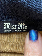 Load image into Gallery viewer, Miss Me Sweater Womens Medium Navy Aztec Boho Chic Open Front Cardigan Tunic
